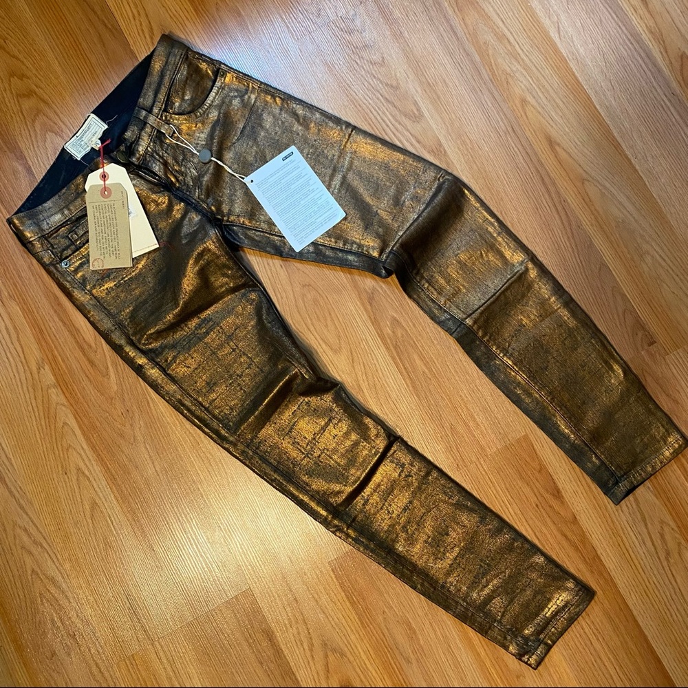 Bronze coated Current Elliott Stiletto jeans, 23